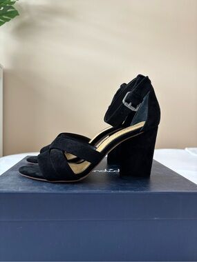 Black Suede Block Heel Sandals